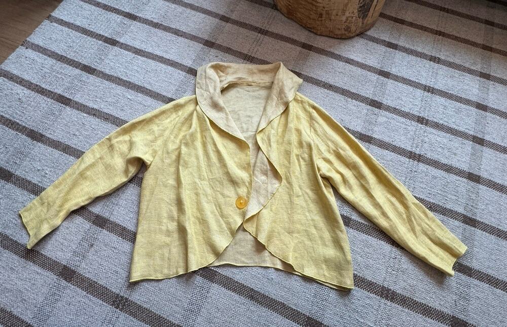 Heydari Linen Summer Cardigan Jacket Lagenlook Large USA Yellow Art To wear